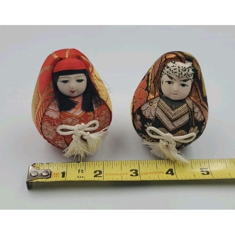 Vintage Couple Japanese Wedding Hime Daruma‎ Dolls Round Shelf Statue Display